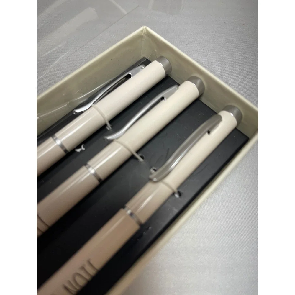 Rae Dunn Ballpoint Pen Set 3pk Cream Silver Metal Minimalist Office Gift New